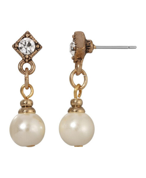 Women's Gold-Tone Faux Imitation Pearl Crystal Accent Drop Earrings