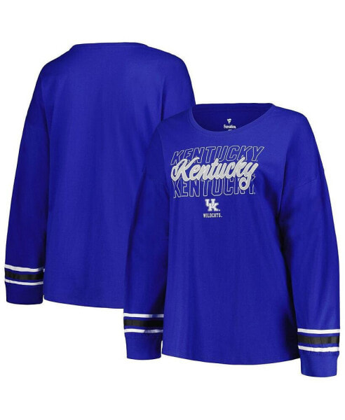 Women's Royal Kentucky Wildcats Plus Size Triple Script Crew Neck Long Sleeve T-shirt