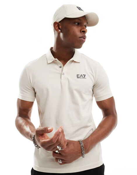 Armani EA7 logo jersey polo in beige