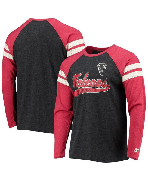 Men's Black, Red Atlanta Falcons Throwback League Raglan Long Sleeve Tri-Blend T-shirt