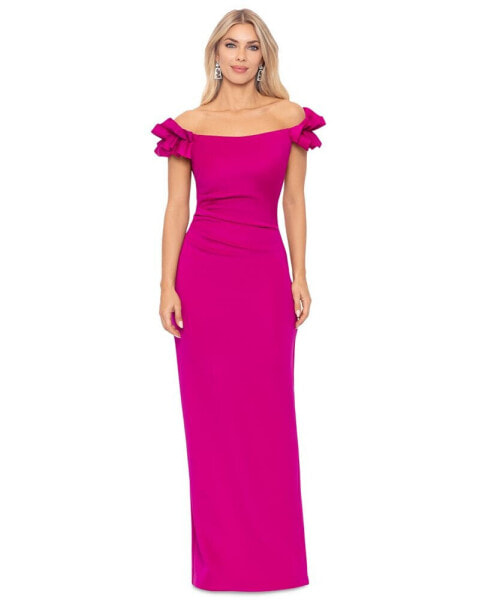 Petite Ruffled Ruched Off-The-Shoulder Gown