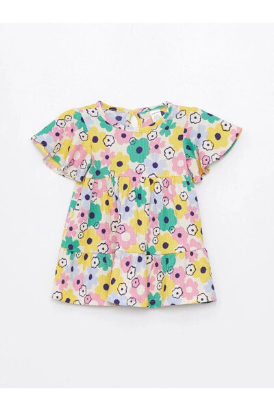 Платье для малышей LC WAIKIKI Цветочное платье с коротким рукавом для девочки Baby Bisiklet Yaka
