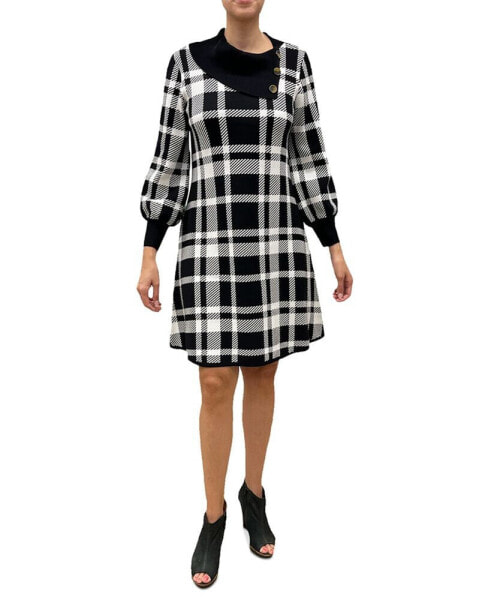 Women's Cowlneck Long-Sleeve Jersey-Knit Shift Dress