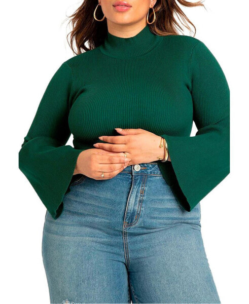 Plus Size Flare Sleeve Turtleneck Sweater