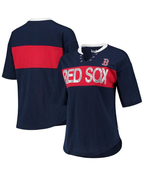 Women's Navy, Red Boston Red Sox Lead Off Notch Neck T-shirt