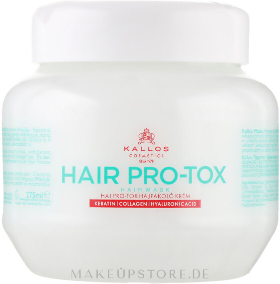 Haarmaske mit Keratin, Kollagen und Hyaluronsäure - Kallos Cosmetics Pro-Tox Hair Mask 275 ml