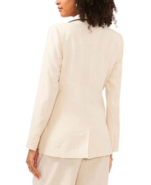 Women's Linen Blend Piped Oversized Notched Collar Double Breasted Blazer