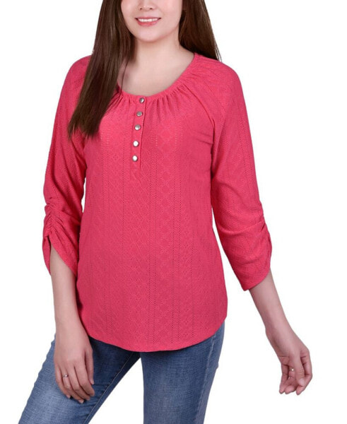 Petite 3/4 Sleeve Pointelle Top