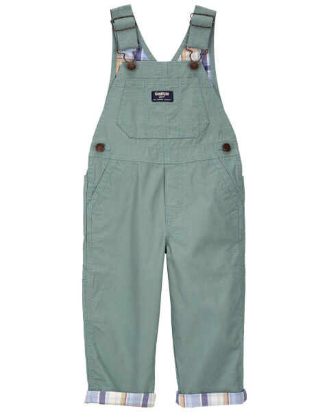 Toddler Plaid Lined Lightweight Canvas Overalls 2T