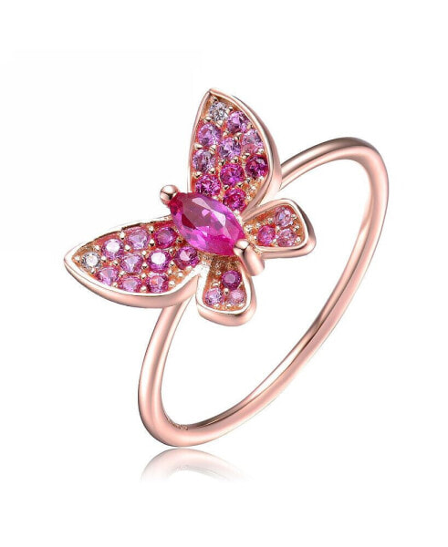 Sterling Silver with Rose Gold Plated Ruby Cubic Zirconia Butterfly Ring