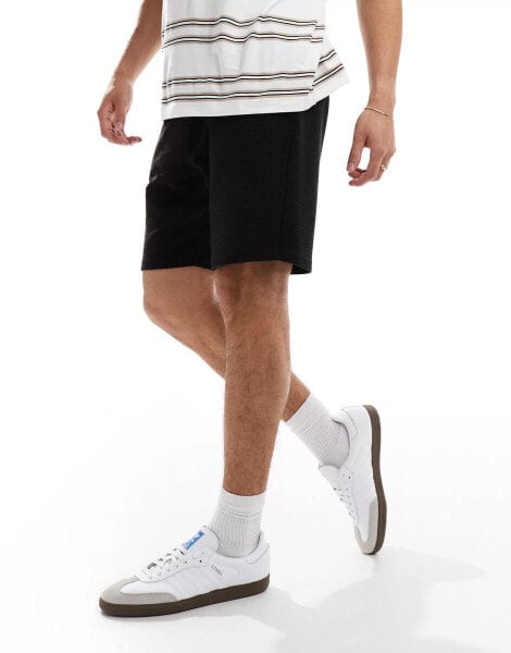 Threadbare jersey ribbed shorts with elasticated waist in black