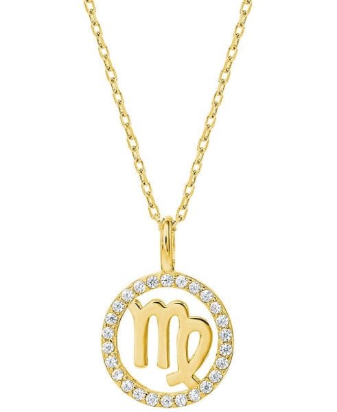 Cubic Zirconia Zodiac Halo 18" Pendant Necklace in 18k Gold-Plated Sterling Silver, Created for Macy's