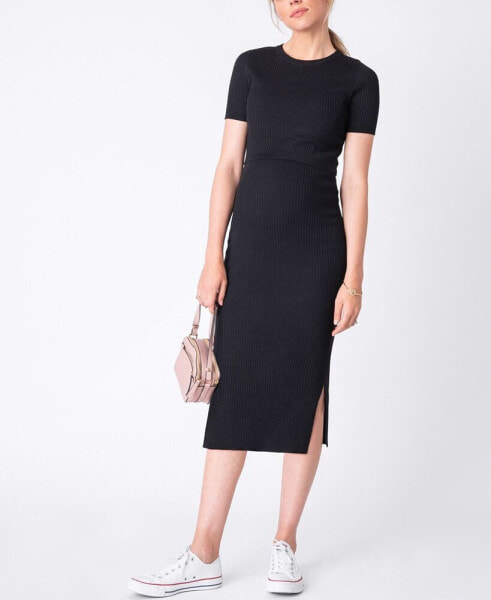 Women's Ribbed Maternity and Nursing Midi Dress