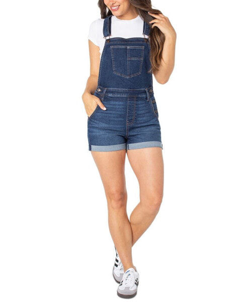 Juniors' Cuffed Shorts Denim Overalls