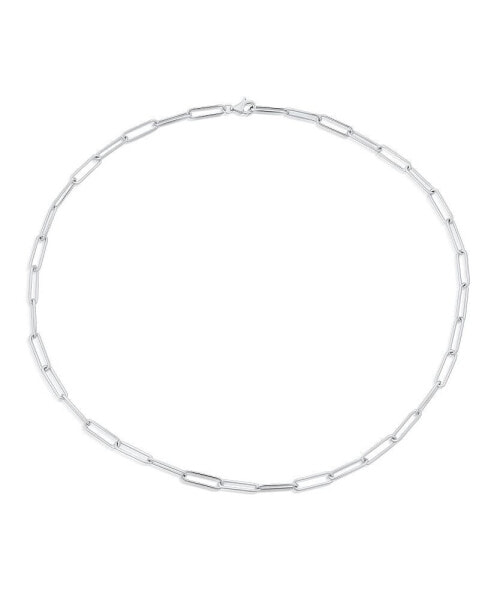 Minimalist Simple .925 Sterling Silver Rounded Paper Clip Chain Link Choker Collar Necklace For Women s Lightweight 14 Inch 3.5MM