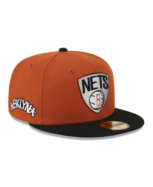 Головной убор New Era мужской Шляпа с двухцветным рисунком Brooklyn Nets Rust, Black 59FIFTY Fitted