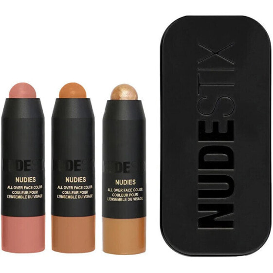 Nudestix Soft & Warm Nudes Mini Kit Универсальные компактные румяна, бронзер и хайлайтер в стике