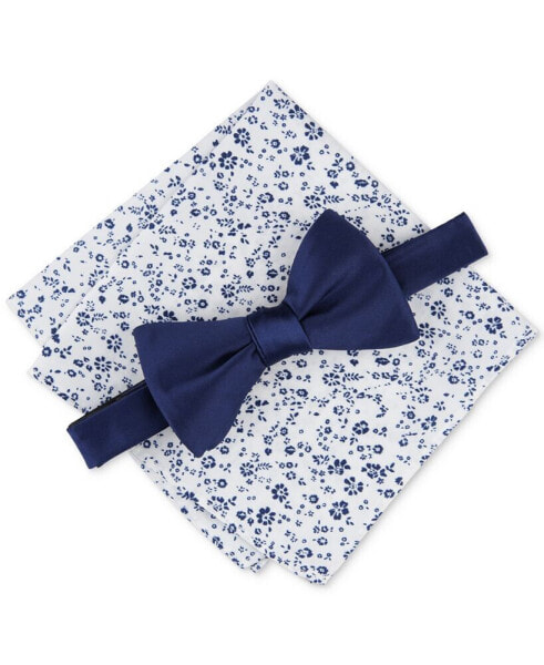 Men's Logan Solid Bow Tie & Floral Pocket Square Set, Created for Macy's