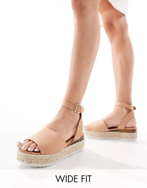 Truffle Collection wide fit flatform espadrille in beige