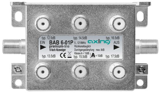 axing BAB 6-01P - Cable splitter - 5 - 1218 MHz - Gray - A - F - 93 mm