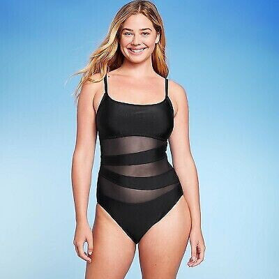 Women's Mesh Front One Piece Swimsuit - Shade & Shore Black XL