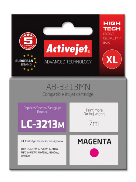 Activejet AB-3213MN printer ink for Brother - Brother LC3213M replacement; Supreme; 7 ml; magenta - Standard Yield - Dye-based ink - 7 ml - 1 pc(s) - Single pack