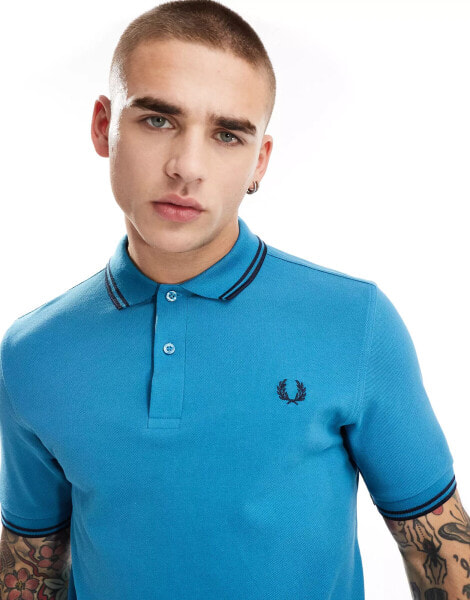 Fred Perry twin tipped polo shirt in light blue