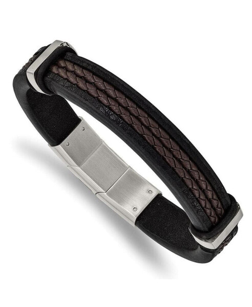 Stainless Steel Black Brown Leather Bracelet