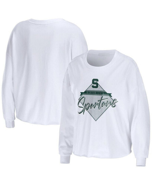 Women's White Michigan State Spartans Diamond Long Sleeve Cropped T-shirt