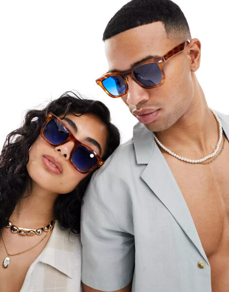 Spitfire cut ninety one square sunglasses in tort with blue lens