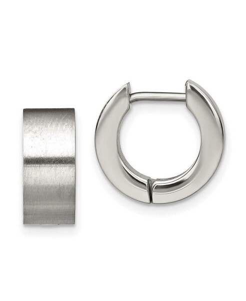 Stainless Steel Brushed Round Hinged Hoop Earrings