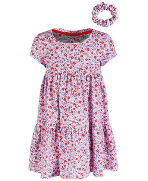 Toddler Girls Ditsy Floral-Print Tiered Dress With Scrunchie, Created for Macy's