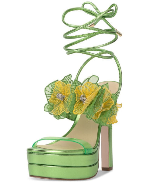 Iyla Flower Embellished Strappy High Heel Platform Sandals