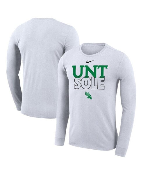 Men's White North Texas Mean Green On Court Bench Long Sleeve T-shirt