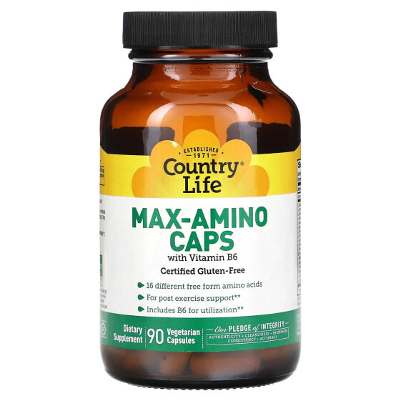 Country Life, Max-Amino Caps, аминокислоты с витамином B6, 90 вегетарианских капсул