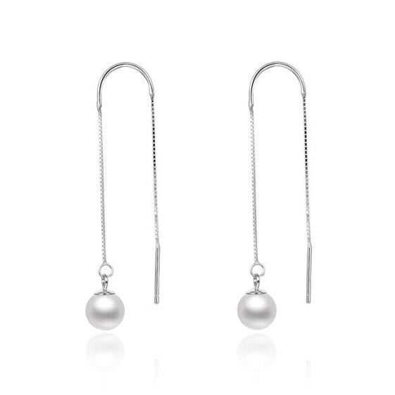 Long silver pearl earrings AGUV1980P