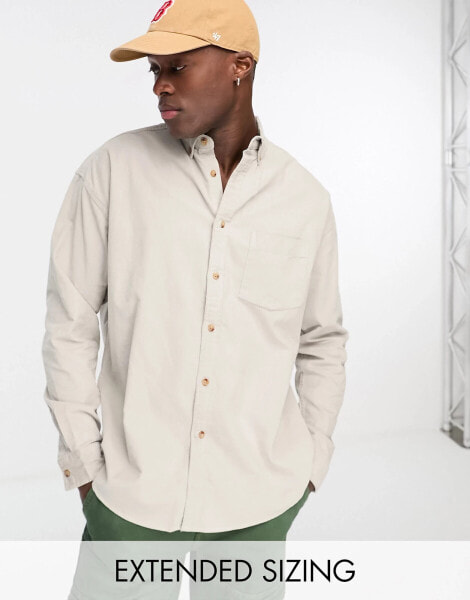 ASOS DESIGN oversized cord shirt in stone grey