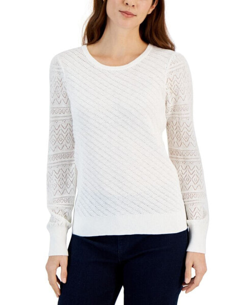 Petite Pointelle Pattern Sleeve Sweater, Created for Macy's