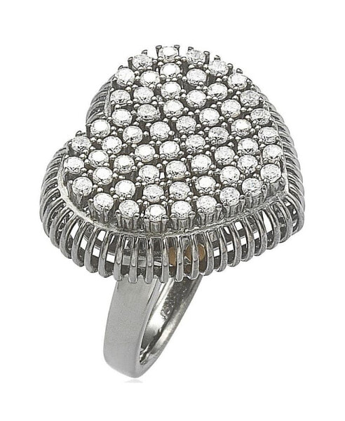 Suzy Levian Sterling Silver Cubic Zirconia Pave Heart Elevated Statement Ring