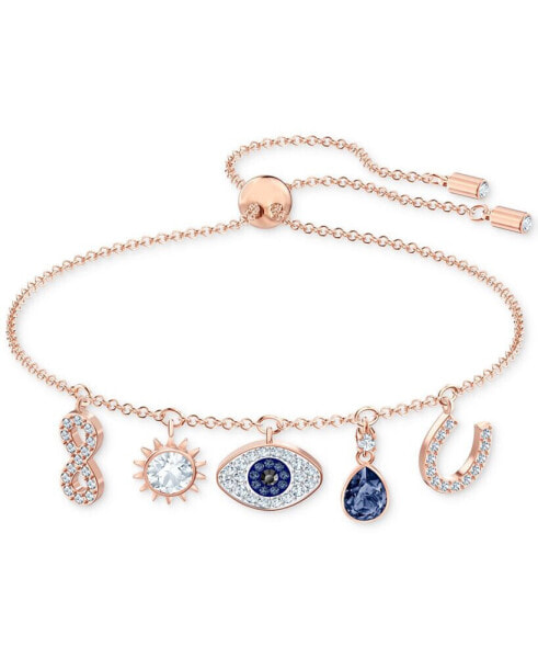 Rose Gold-Tone Crystal Protective Charm Bolo Bracelet