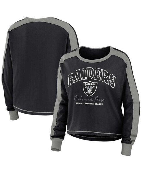 Women's Black, Silver Las Vegas Raiders Color Block Modest Crop Long Sleeve T-shirt