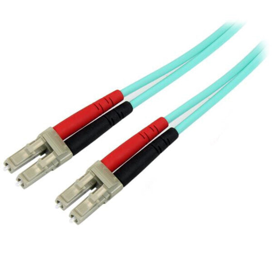 StarTech.com Aqua OM4 Duplex Multimode Fiber Optic Cable - 100 Gb - 50/125 - LSZH - LC/LC - 5 m~5m (15ft) LC/UPC to LC/UPC OM4 Multimode Fiber Optic Cable - 50/125µm LOMMF/VCSEL Zipcord Fiber - 100G Networks - Low Insertion Loss - LSZH Fiber Patch Cord - 5 m - OM4 - L