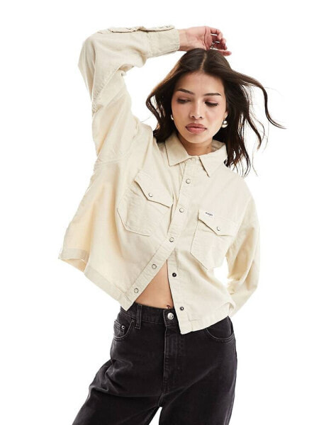 Wrangler boxy cord overshirt in cream