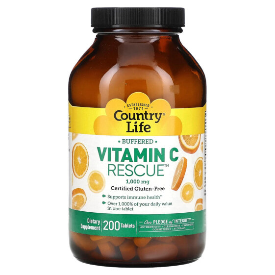 Country Life, Буферизованный витамин C Rescue, 1000 мг, 200 таблеток