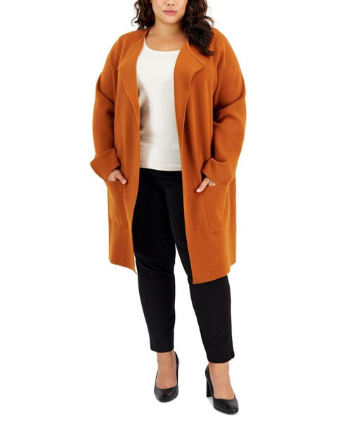 Plus Size Patch-Pocket Coatigan Sweater, Created for Macy's