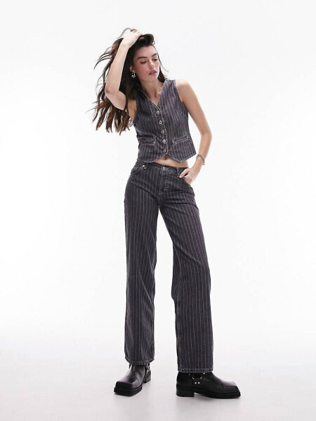Topshop co ord Ember low wide pinstripe jeans in washed black