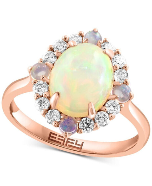 EFFY® Ethiopian Opal (2-1/8 ct. t.w.) & Diamond (1/3 ct. t.w.) Halo Ring in 14k Rose Gold