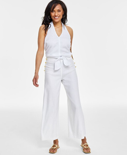 Women's Button-Trim Wide-Leg Pants, Created for Macy's