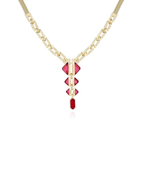 Gold-Tone and Red Siam Pendant Thick Snake Chain Statement Necklace