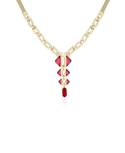 Gold-Tone and Red Siam Pendant Thick Snake Chain Statement Necklace